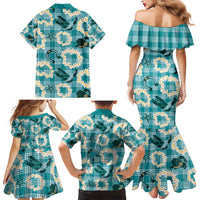 Aloha Hawaii Paniolo Teal Palaka Family Matching Mermaid Dress and Hawaiian Shirt Coastal Rodeo - Polynesian Pride