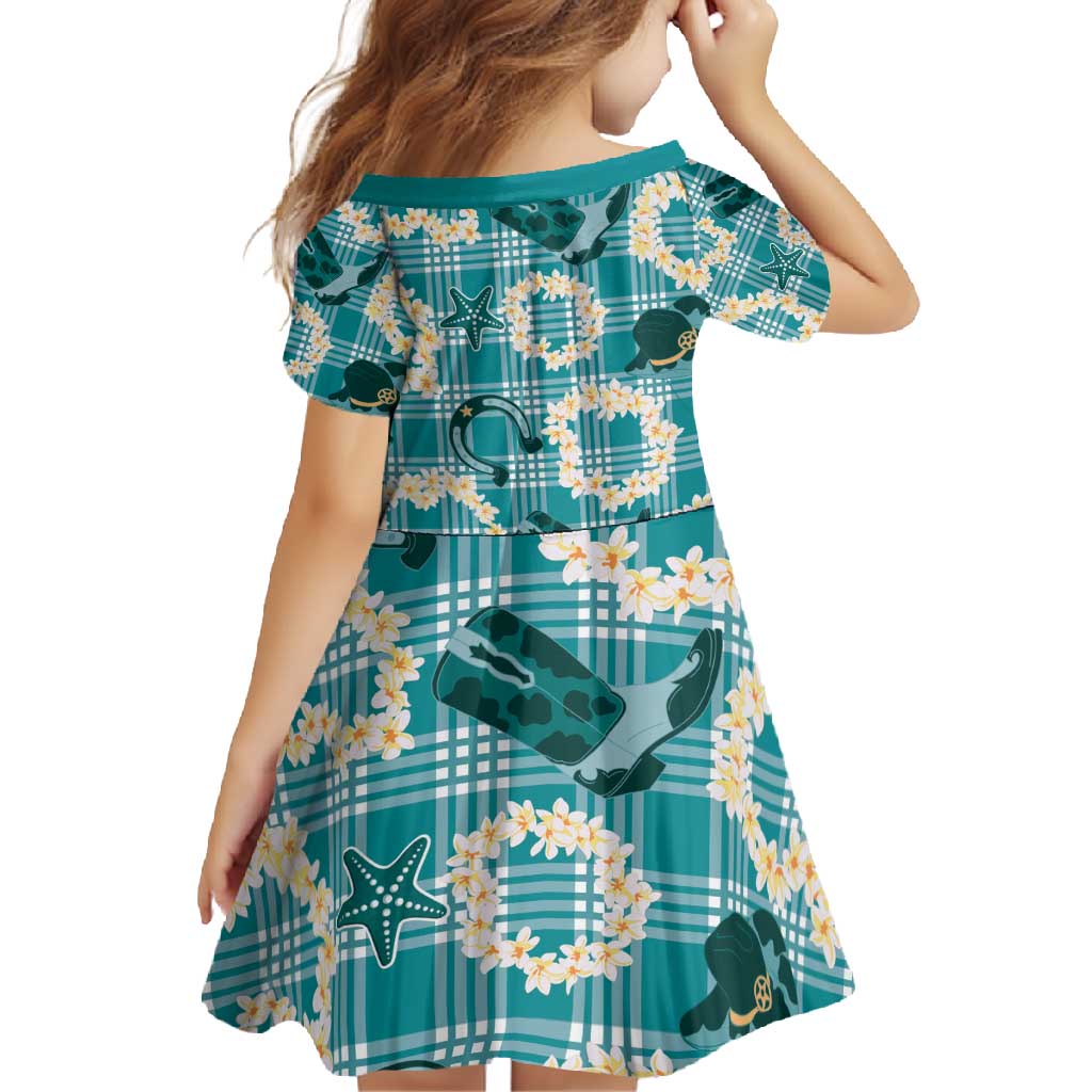 Aloha Hawaii Paniolo Teal Palaka Family Matching Short Sleeve Bodycon Dress and Hawaiian Shirt Coastal Rodeo - Polynesian Pride