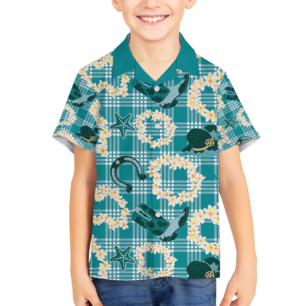 Aloha Hawaii Paniolo Teal Palaka Family Matching Short Sleeve Bodycon Dress and Hawaiian Shirt Coastal Rodeo - Polynesian Pride