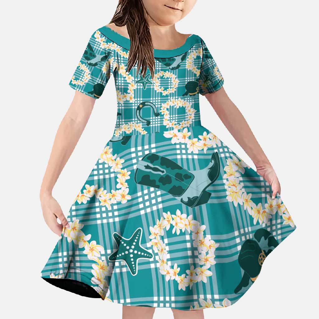 Aloha Hawaii Paniolo Teal Palaka Family Matching Summer Maxi Dress and Hawaiian Shirt Coastal Rodeo - Polynesian Pride