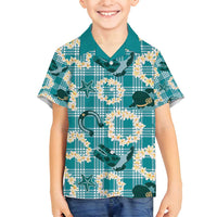Aloha Hawaii Paniolo Teal Palaka Family Matching Summer Maxi Dress and Hawaiian Shirt Coastal Rodeo - Polynesian Pride