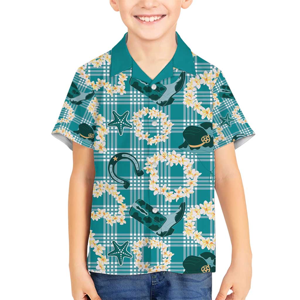 Aloha Hawaii Paniolo Teal Palaka Family Matching Tank Maxi Dress and Hawaiian Shirt Coastal Rodeo - Polynesian Pride
