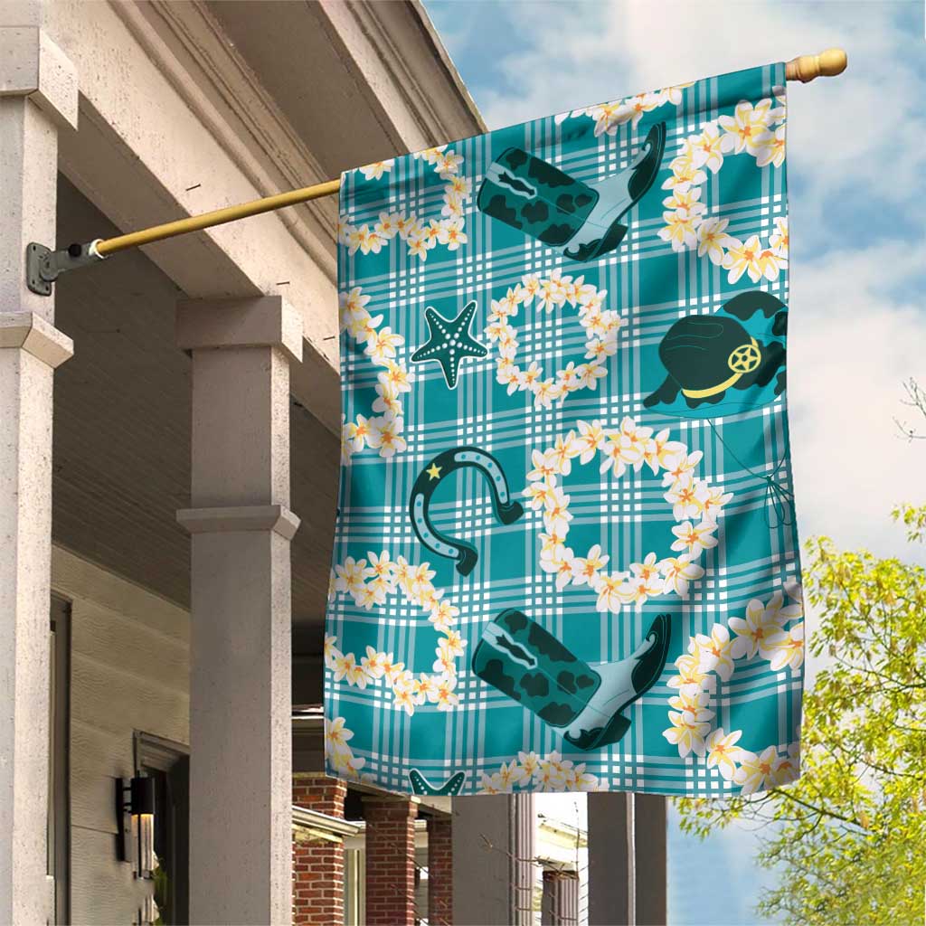 Aloha Hawaii Paniolo Teal Palaka Garden Flag Coastal Rodeo - Polynesian Pride