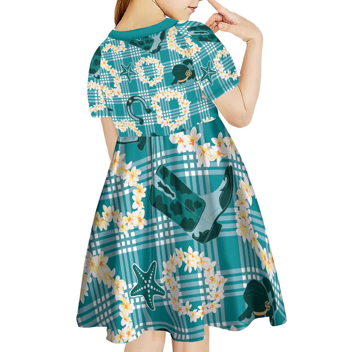 Aloha Hawaii Paniolo Teal Palaka Kid Short Sleeve Dress Coastal Rodeo - Polynesian Pride
