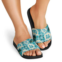 Aloha Hawaii Paniolo Teal Palaka Slide Sandals Coastal Rodeo - Polynesian Pride