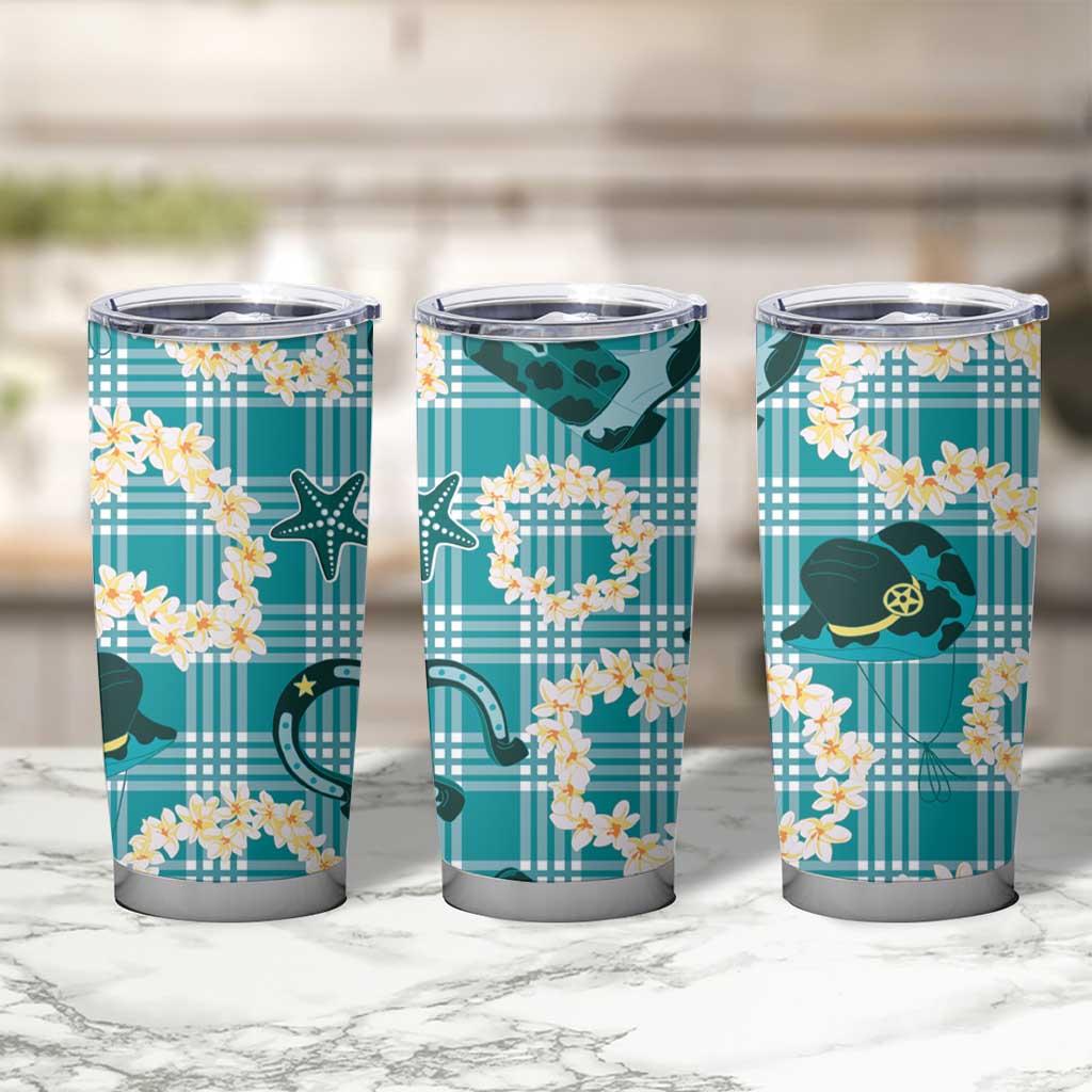 Aloha Hawaii Paniolo Teal Palaka Tumbler Cup Coastal Rodeo - Polynesian Pride