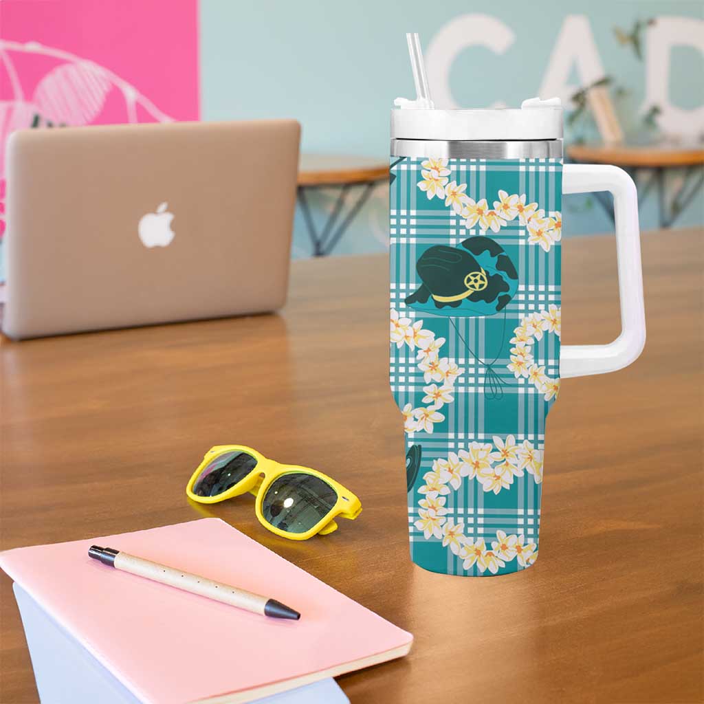 Aloha Hawaii Paniolo Teal Palaka Tumbler With Handle Coastal Rodeo - Polynesian Pride