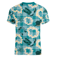 Aloha Hawaii Paniolo Teal Palaka Women V-Neck T-Shirt Coastal Rodeo LT7 - Polynesian Pride