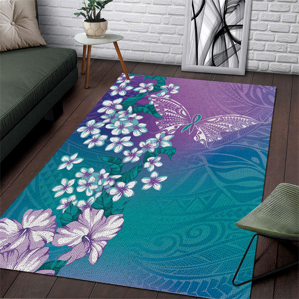 Dreamy Butterfly Polynesian Purple Teal Tribal Art Area Rug Floral Vibes LT7 Purple Teal - Polynesian Pride