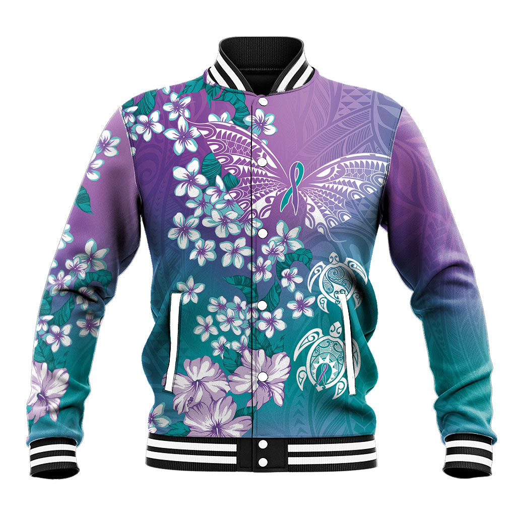 Dreamy Butterfly Polynesian Purple Teal Tribal Art Baseball Jacket Floral Vibes LT7 Unisex Purple Teal - Polynesian Pride