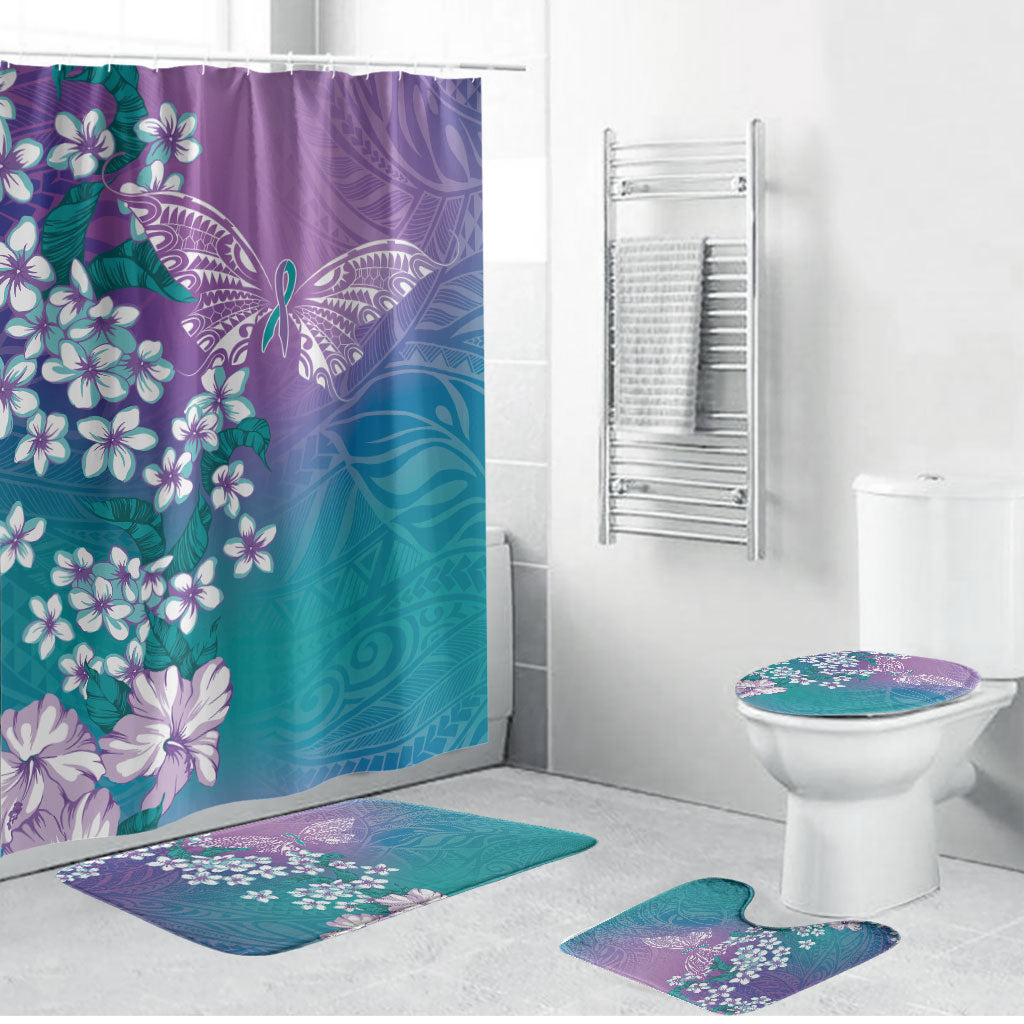 Dreamy Butterfly Polynesian Purple Teal Tribal Art Bathroom Set Floral Vibes LT7 Bathroom Set (4 pcs) Purple Teal - Polynesian Pride