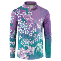Dreamy Butterfly Polynesian Purple Teal Tribal Art Button Sweatshirt Floral Vibes LT7 Purple Teal - Polynesian Pride
