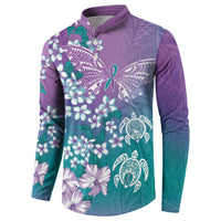 Dreamy Butterfly Polynesian Purple Teal Tribal Art Button Sweatshirt Floral Vibes LT7 - Polynesian Pride