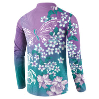 Dreamy Butterfly Polynesian Purple Teal Tribal Art Button Sweatshirt Floral Vibes LT7 - Polynesian Pride
