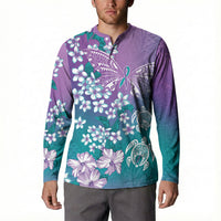 Dreamy Butterfly Polynesian Purple Teal Tribal Art Button Sweatshirt Floral Vibes LT7 - Polynesian Pride