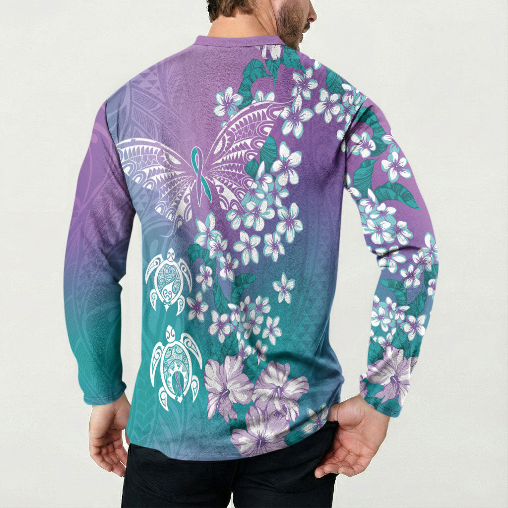 Dreamy Butterfly Polynesian Purple Teal Tribal Art Button Sweatshirt Floral Vibes LT7 - Polynesian Pride