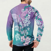 Dreamy Butterfly Polynesian Purple Teal Tribal Art Button Sweatshirt Floral Vibes LT7 - Polynesian Pride