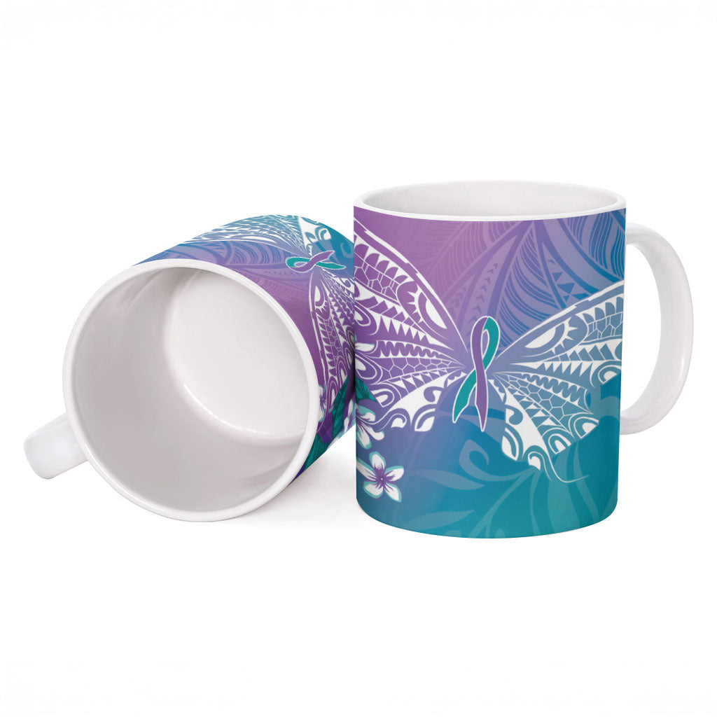 Dreamy Butterfly Polynesian Purple Teal Tribal Art Ceramic Mug Floral Vibes LT7 - Polynesian Pride