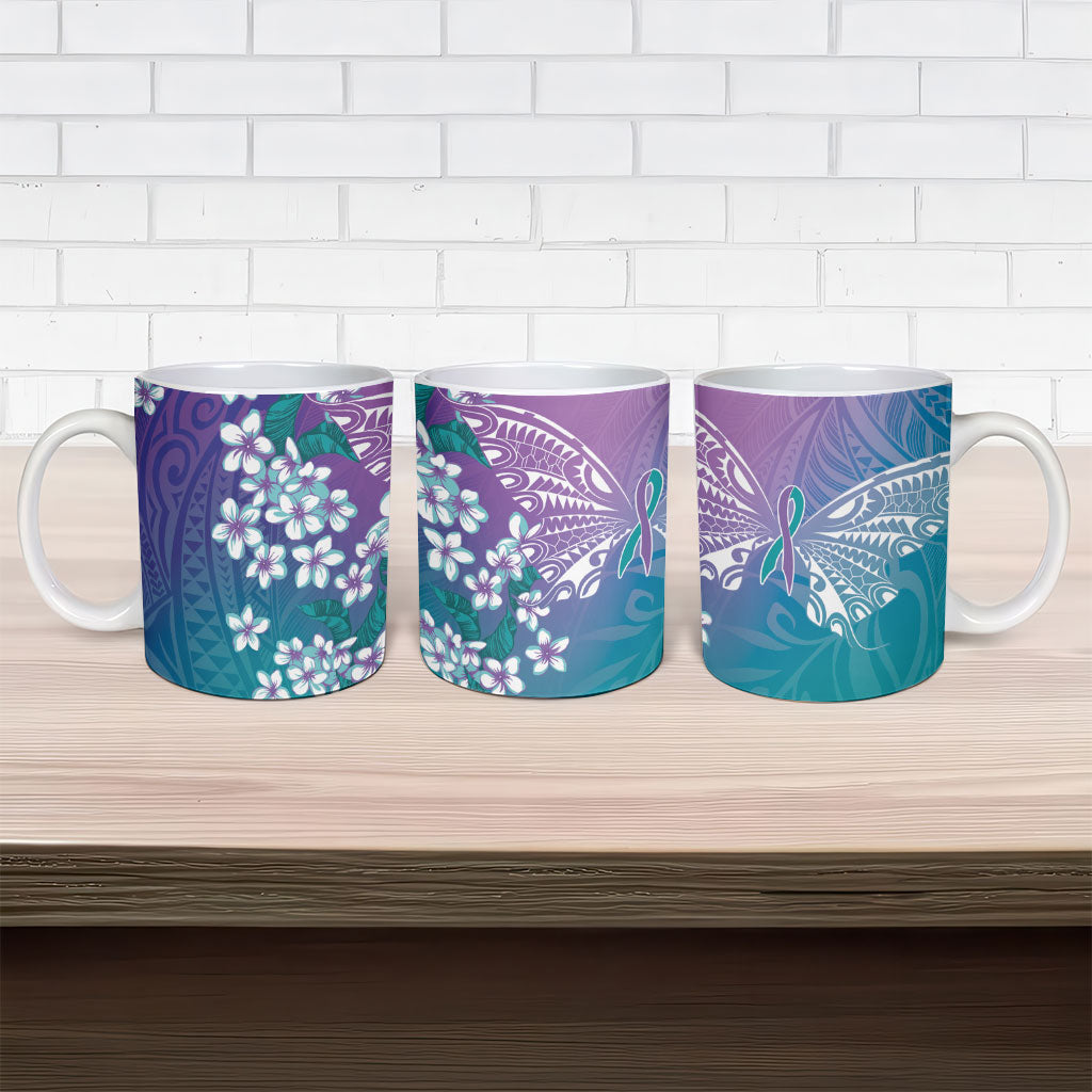 Dreamy Butterfly Polynesian Purple Teal Tribal Art Ceramic Mug Floral Vibes LT7 - Polynesian Pride