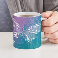 Dreamy Butterfly Polynesian Purple Teal Tribal Art Ceramic Mug Floral Vibes LT7 - Polynesian Pride