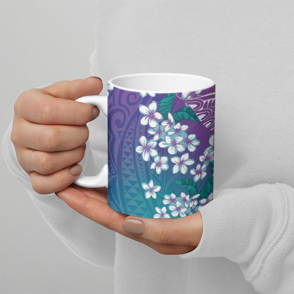 Dreamy Butterfly Polynesian Purple Teal Tribal Art Ceramic Mug Floral Vibes LT7 - Polynesian Pride
