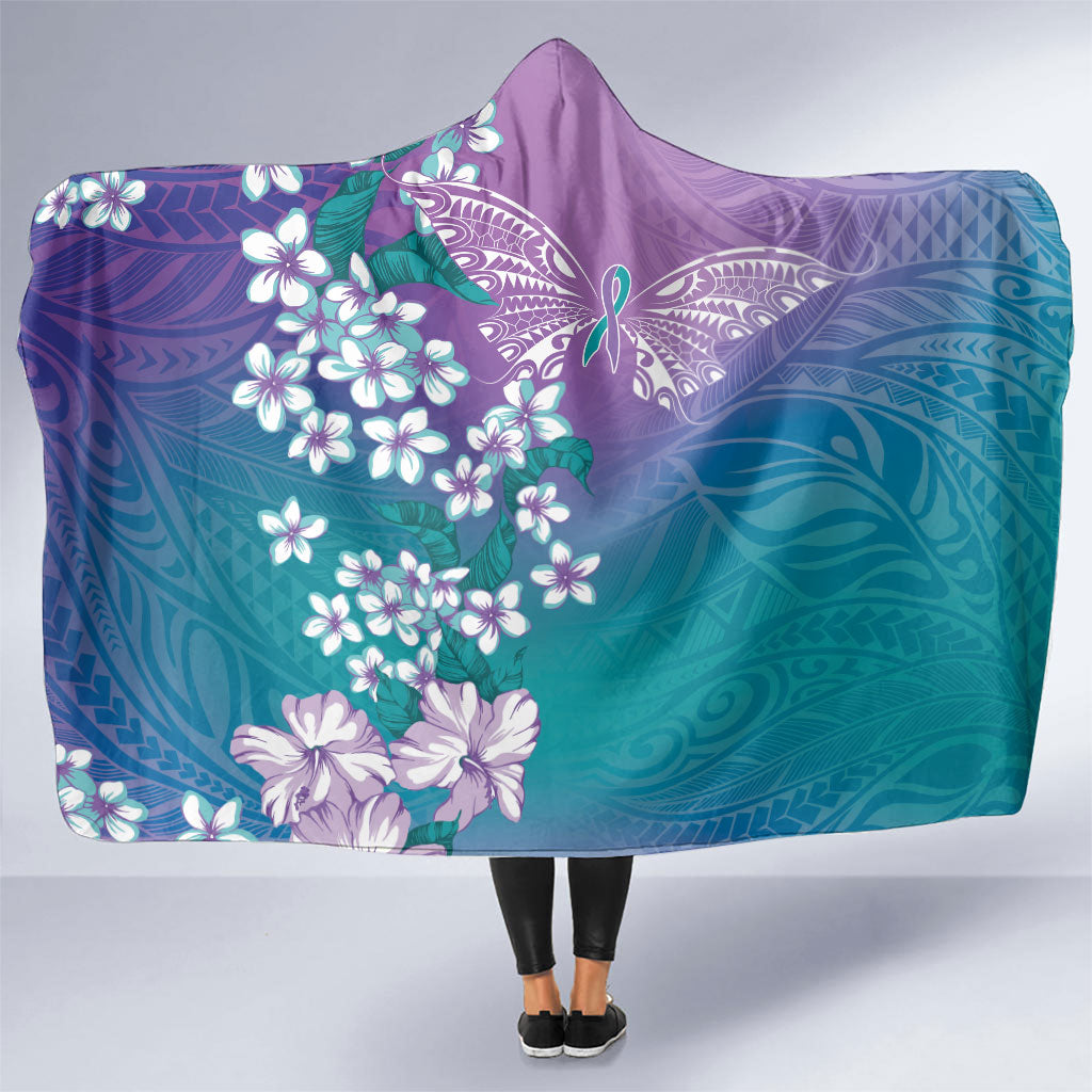 Dreamy Butterfly Polynesian Purple Teal Tribal Art Hooded Blanket Floral Vibes LT7 One Size Purple Teal - Polynesian Pride