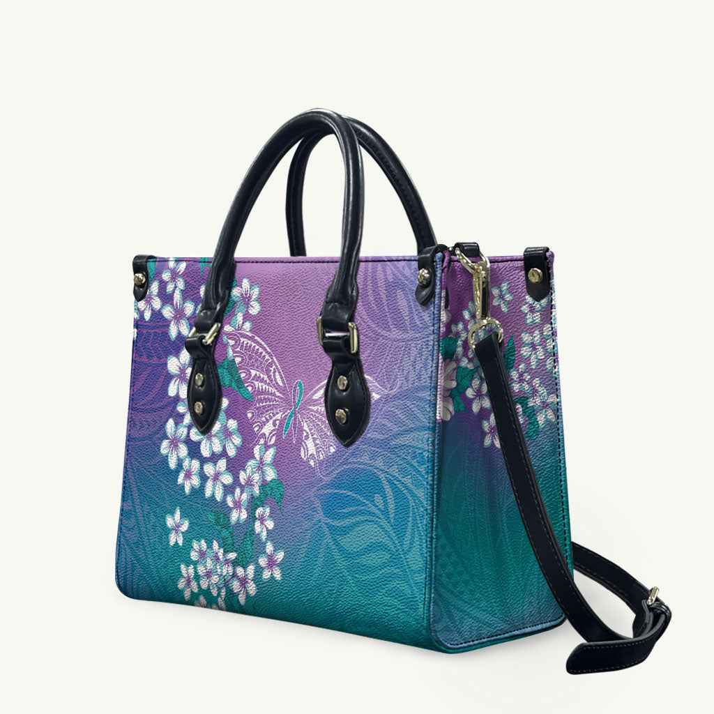 Dreamy Butterfly Polynesian Purple Teal Tribal Art Leather Bag Floral Vibes LT7 Purple Teal - Polynesian Pride