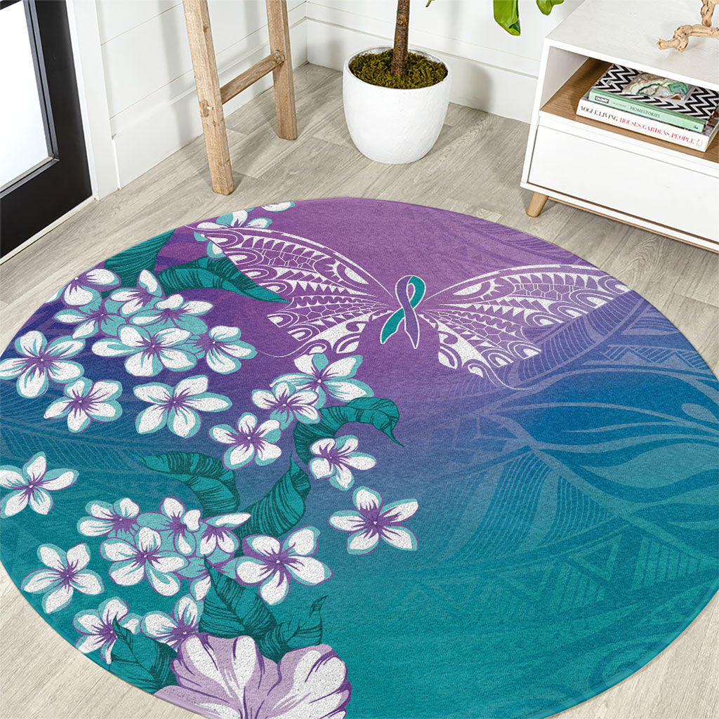Dreamy Butterfly Polynesian Purple Teal Tribal Art Round Carpet Floral Vibes LT7 Purple Teal - Polynesian Pride