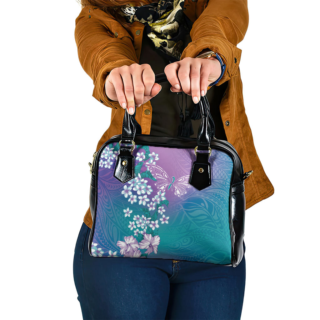 Dreamy Butterfly Polynesian Purple Teal Tribal Art Shoulder Handbag Floral Vibes LT7 One Size Purple Teal - Polynesian Pride