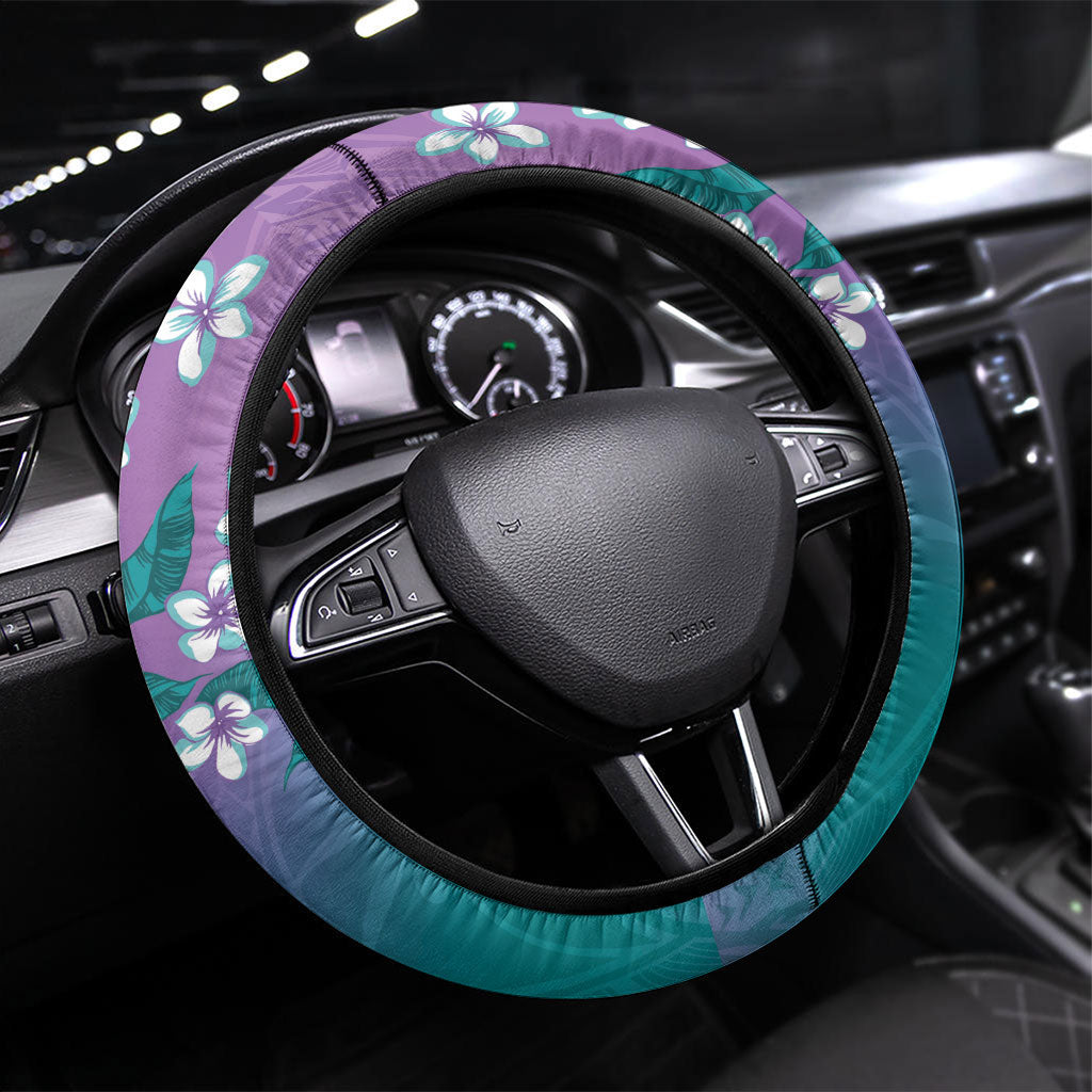 Dreamy Butterfly Polynesian Purple Teal Tribal Art Steering Wheel Cover Floral Vibes LT7 Universal Fit Purple Teal - Polynesian Pride