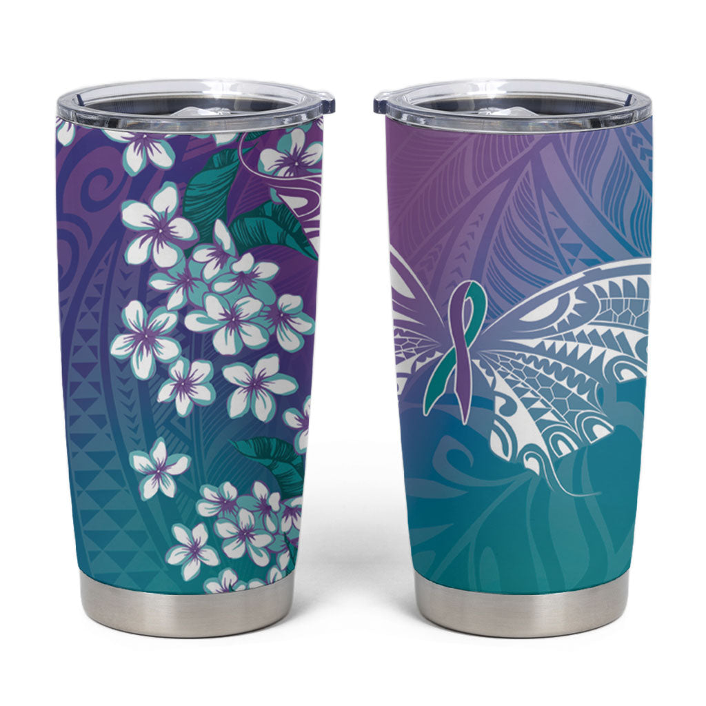 Dreamy Butterfly Polynesian Purple Teal Tribal Art Tumbler Cup Floral Vibes LT7 Purple Teal - Polynesian Pride