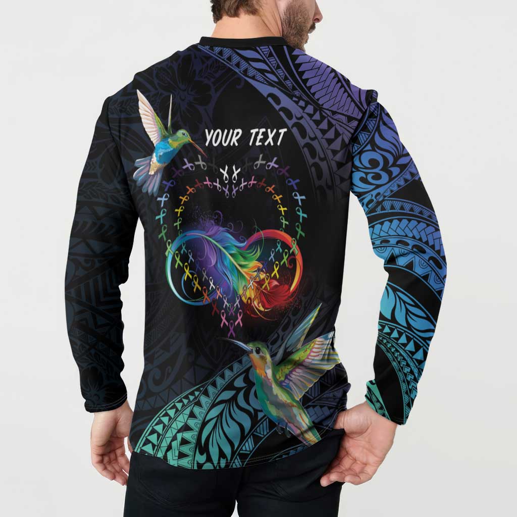 Polynesian Cancers Awareness Button Sweatshirt Hummingbird - Fly High Until We Meet Again