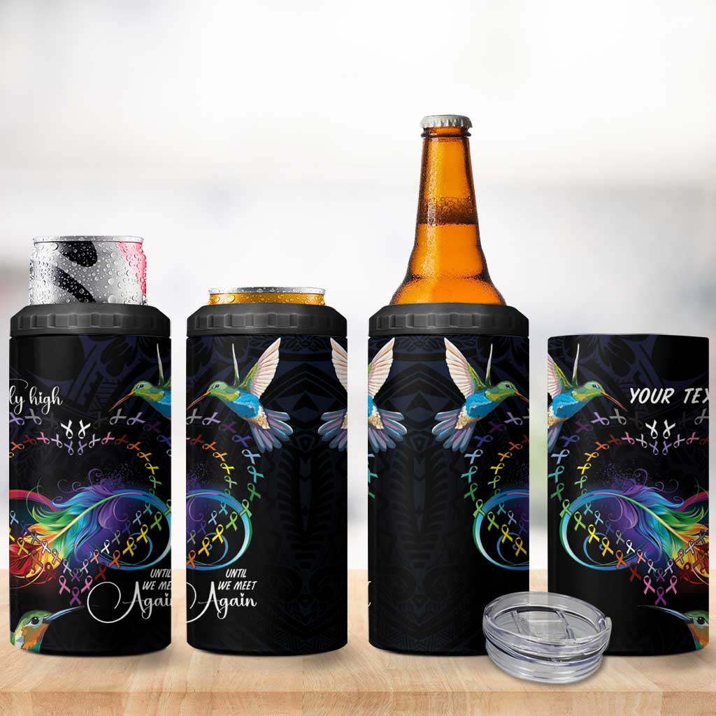 Polynesian Cancers Awareness 4 in 1 Can Cooler Tumbler Hummingbird - Fly High Until We Meet Again