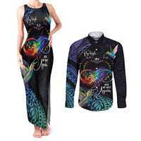 Polynesian Cancers Awareness Couples Matching Tank Maxi Dress and Long Sleeve Button Shirt Hummingbird - Fly High Until We Meet Again