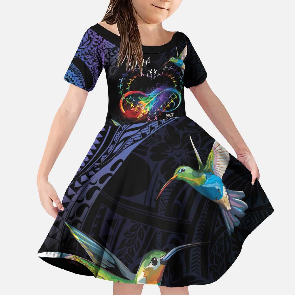 Polynesian Cancers Awareness Family Matching Long Sleeve Bodycon Dress and Hawaiian Shirt Hummingbird - Fly High Until We Meet Again LT7 Daughter's Dress Colorful - Polynesian Pride