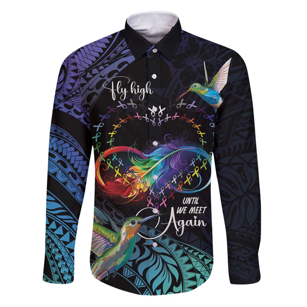 Polynesian Cancers Awareness Family Matching Puletasi and Hawaiian Shirt Hummingbird - Fly High Until We Meet Again