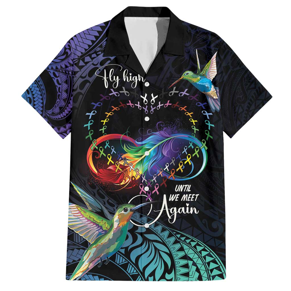 Polynesian Cancers Awareness Family Matching Short Sleeve Bodycon Dress and Hawaiian Shirt Hummingbird - Fly High Until We Meet Again LT7 Dad's Shirt - Short Sleeve Colorful - Polynesian Pride