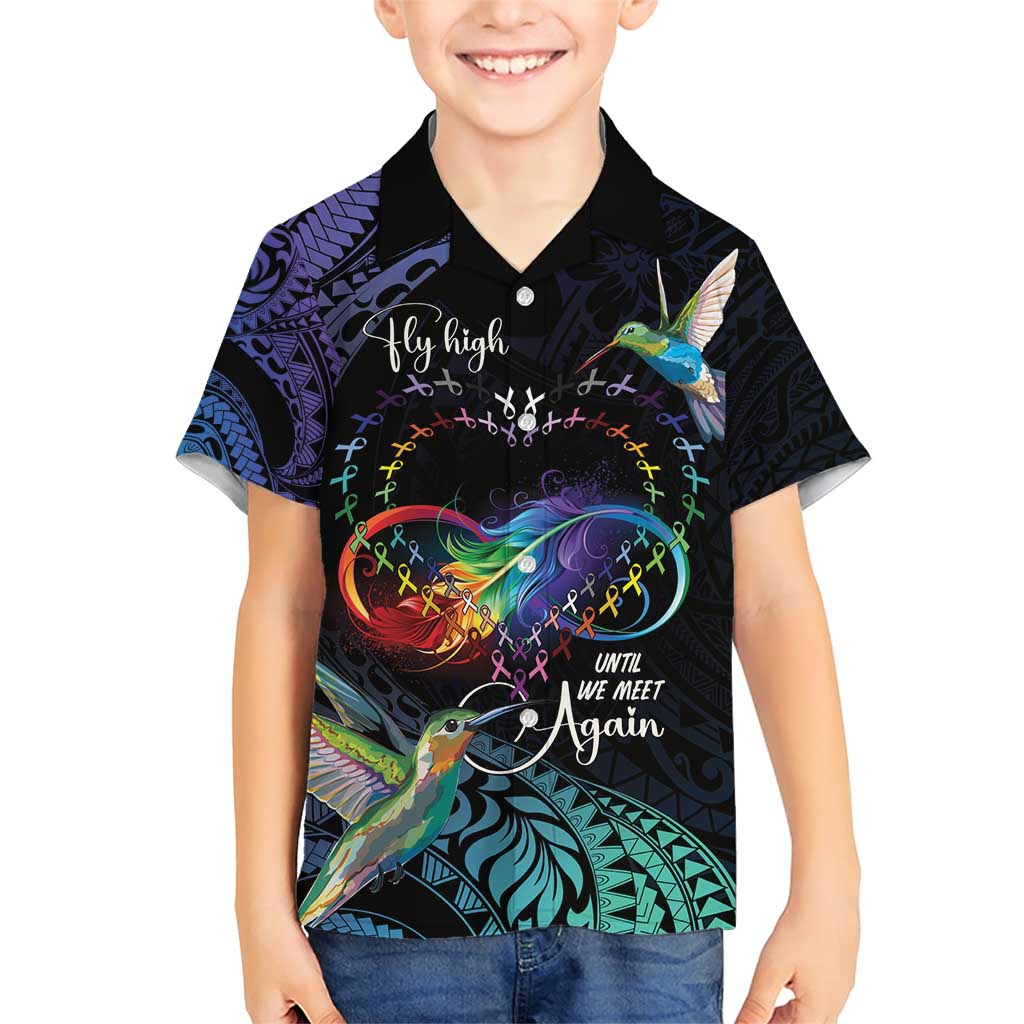 Polynesian Cancers Awareness Family Matching Short Sleeve Bodycon Dress and Hawaiian Shirt Hummingbird - Fly High Until We Meet Again LT7 Son's Shirt Colorful - Polynesian Pride