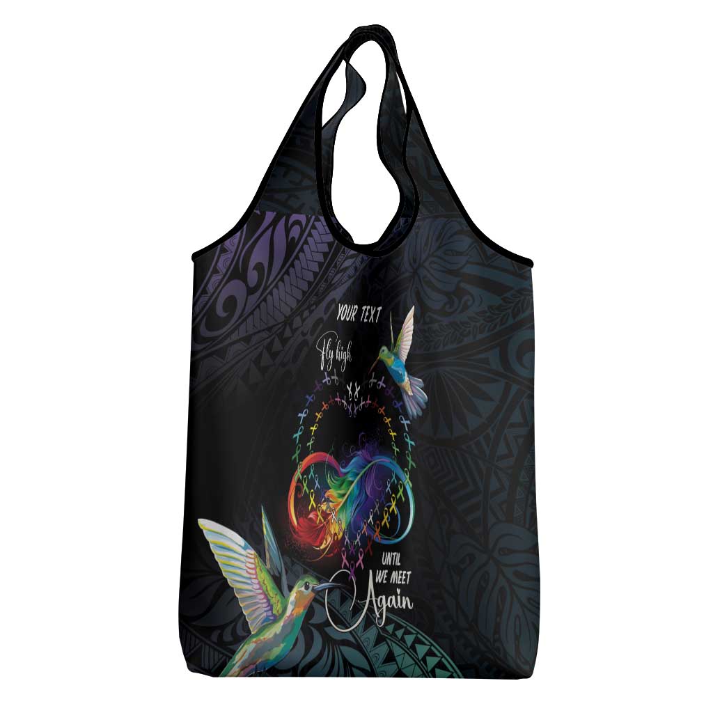 Polynesian Cancers Awareness Grocery Bag Hummingbird - Fly High Until We Meet Again