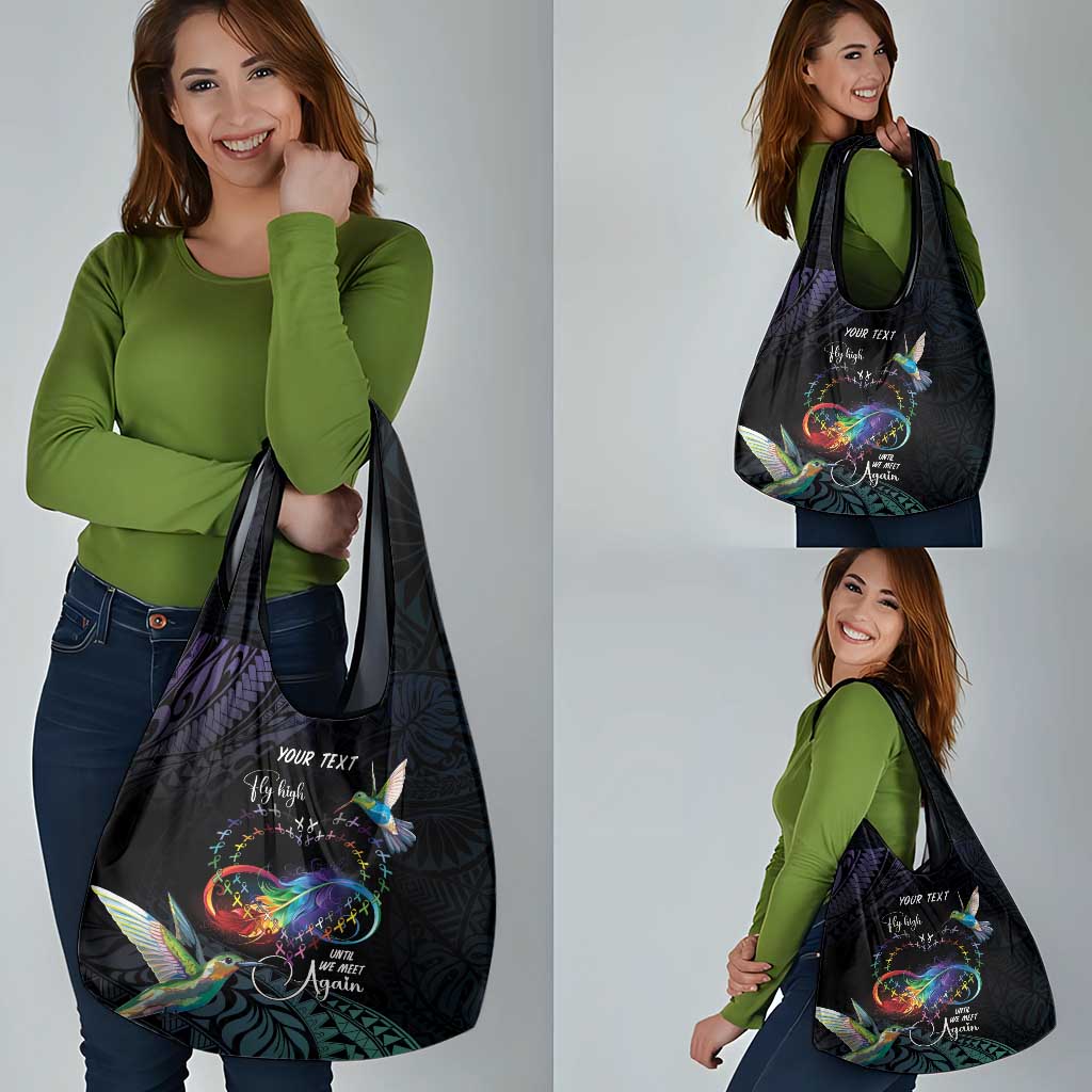 Polynesian Cancers Awareness Grocery Bag Hummingbird - Fly High Until We Meet Again