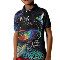 Polynesian Cancers Awareness Kid Polo Shirt Hummingbird - Fly High Until We Meet Again