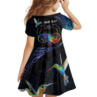 Polynesian Cancers Awareness Kid Short Sleeve Dress Hummingbird - Fly High Until We Meet Again