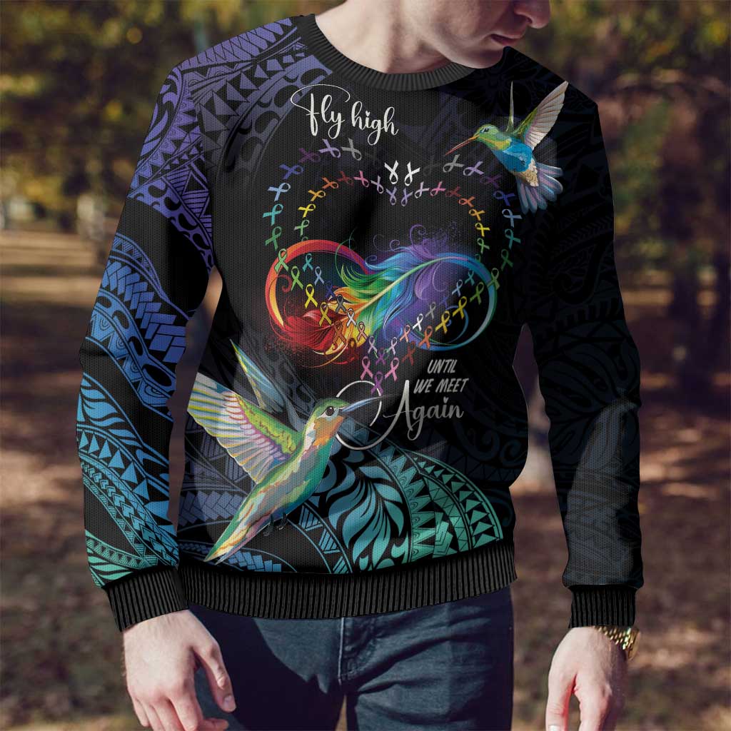 Polynesian Cancers Awareness Ugly Christmas Sweater Hummingbird - Fly High Until We Meet Again