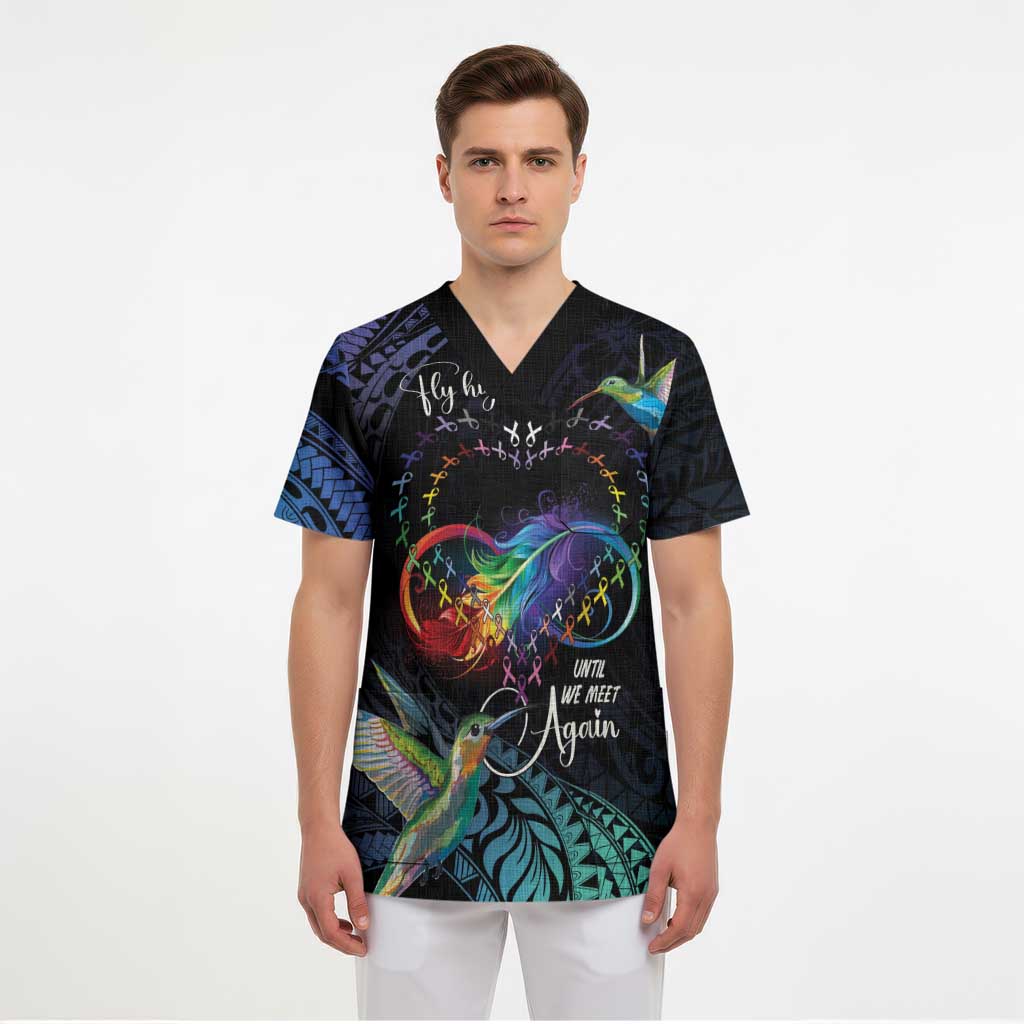 Polynesian Cancers Awareness Scrub Top Hummingbird - Fly High Until We Meet Again - Polynesian Pride