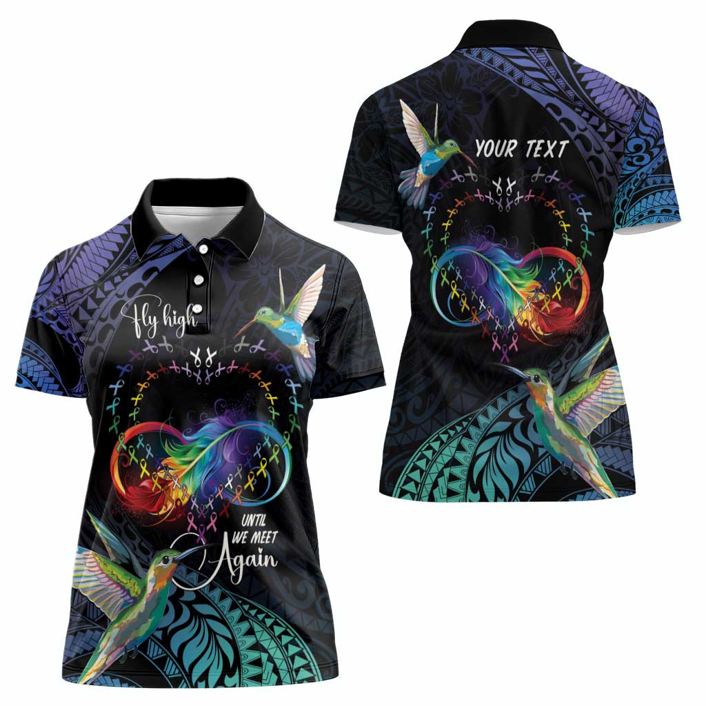 Polynesian Cancers Awareness Women Polo Shirt Hummingbird - Fly High Until We Meet Again