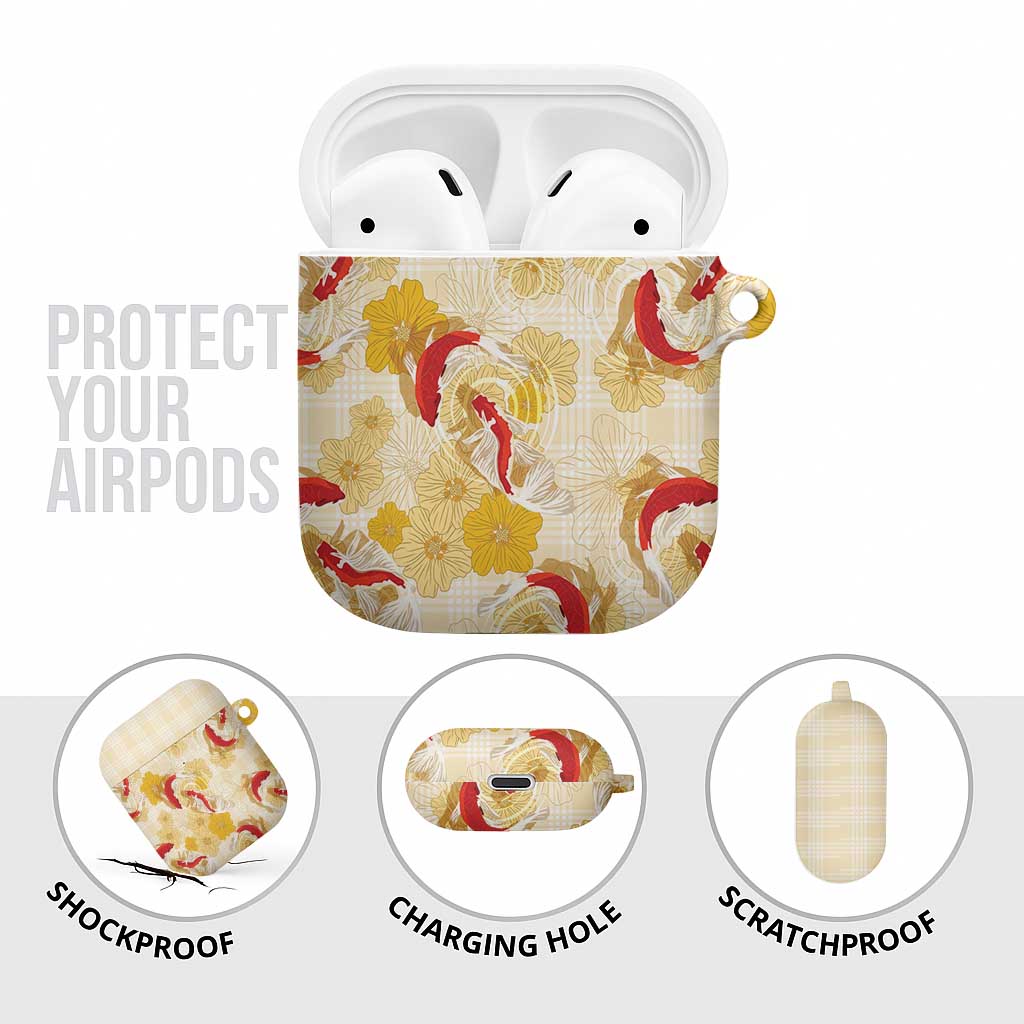 Beige Palaka Hawaii Aloha AirPods Case Koi Pond Mix Ilima Flowers - Polynesian Pride