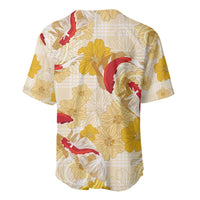 Beige Palaka Hawaii Aloha Baseball Jersey Koi Pond Mix Ilima Flowers - Polynesian Pride