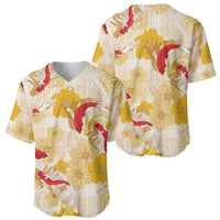 Beige Palaka Hawaii Aloha Baseball Jersey Koi Pond Mix Ilima Flowers - Polynesian Pride
