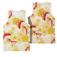 Beige Palaka Hawaii Aloha Basketball Jersey Koi Pond Mix Ilima Flowers - Polynesian Pride