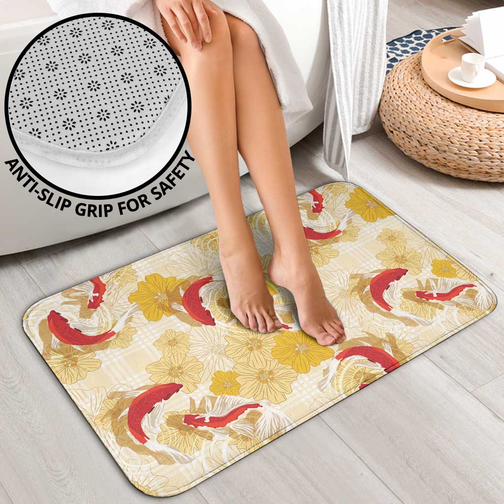 Beige Palaka Hawaii Aloha Bathroom Set Koi Pond Mix Ilima Flowers - Polynesian Pride